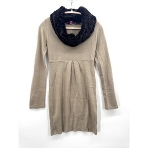 VTG Y2K Small Babydoll Sweater Dress Derek Heart Empire Waist Faux Fur Trim Cozy